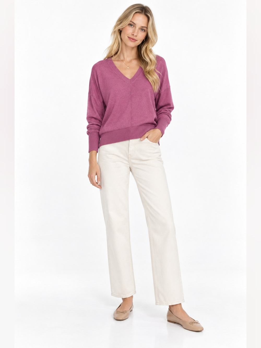 Banana Republic Merino Wool V-Neck Sweater Pink Medium